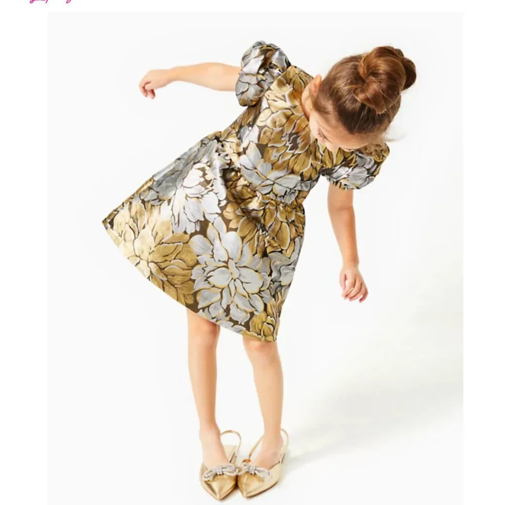 NWT Lilly Pulitzer Girls Mini Priyanka Dress Gold Floral Birthday Photoshoot 2